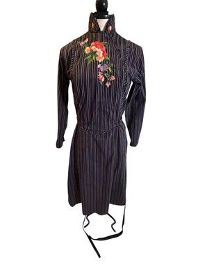 Kenzo Womens Embroidered Striped Dress Size 38 Multicolor Cheongsam Style Boho